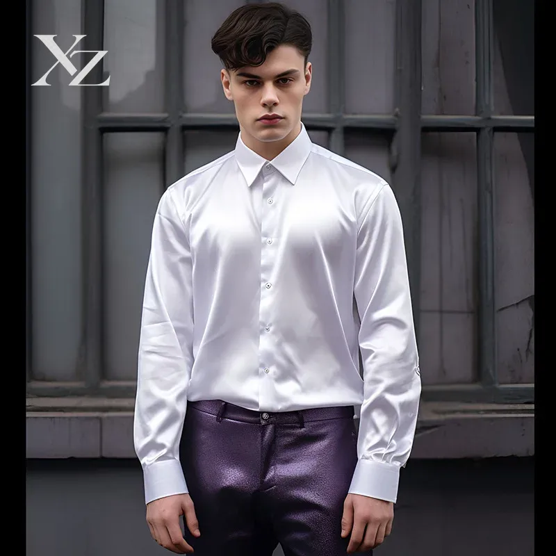 Mens Satin Silk Dress Shirt - 남성용 새틴 소재의 실크처럼 윤기 있고