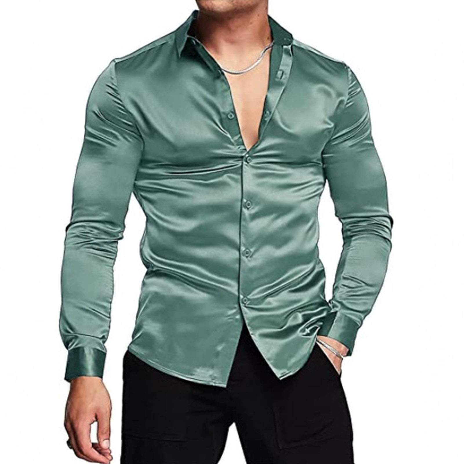 봄 가을 실크 새틴 셔츠 고급 드레스 셔츠 남성 슬림  - Mens Satin Silk Dress Shirt 리뷰 및 가격