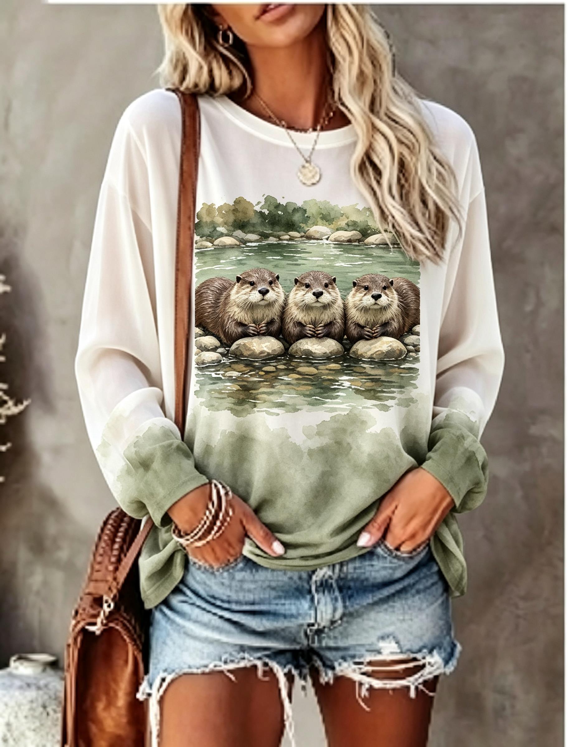 여성용 긴팔 티셔츠, 귀여운 카피바라 수채화 호수 프린 - T-Shirts 리뷰 및 가격